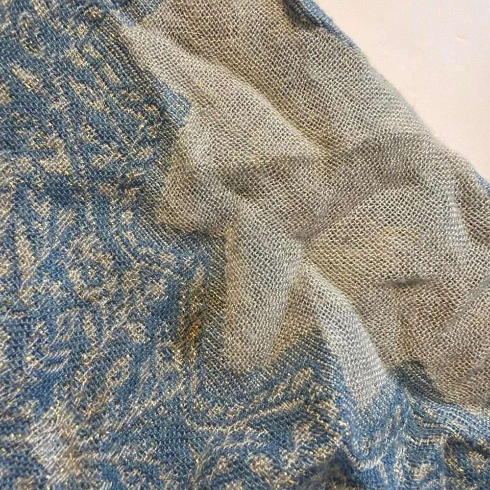 Boho Teal Aqua Paisley Pashmina Scarf Festival Mermaidcore Fringe Wrap